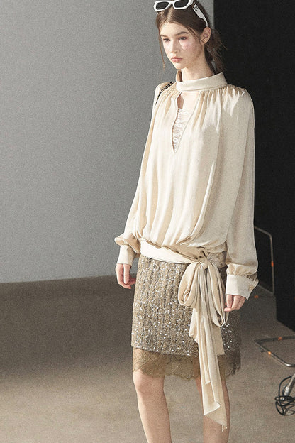 Straight Cut Sequin Lace Skirt
