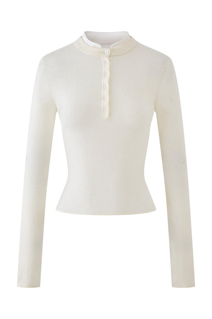 Oberteil aus Wolle mit Stehkragen und Strickjacke