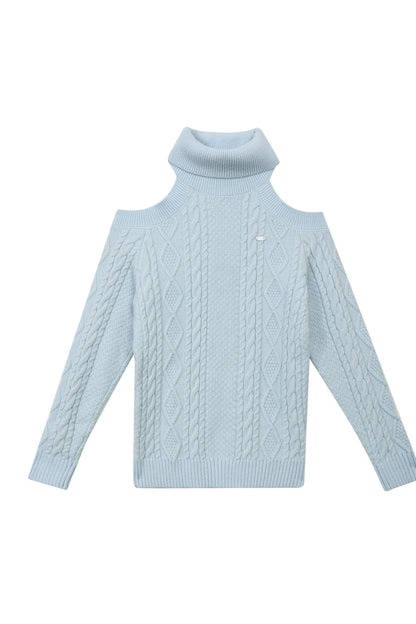 High-Neck Cut-Out Cable Knit Top and Pants Set-Up