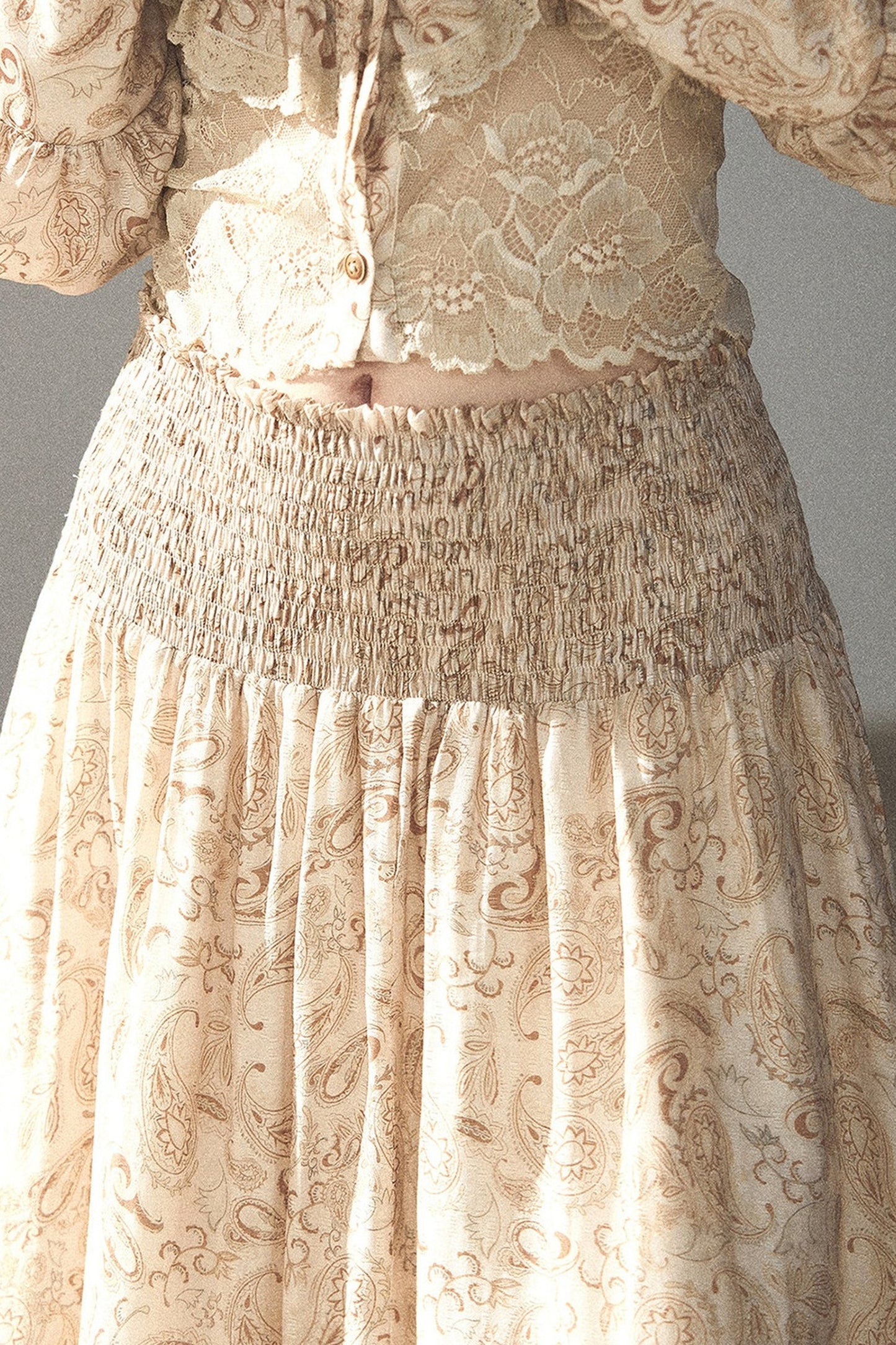 Retro Printed Chiffon Blouse and Skirt Set-Up
