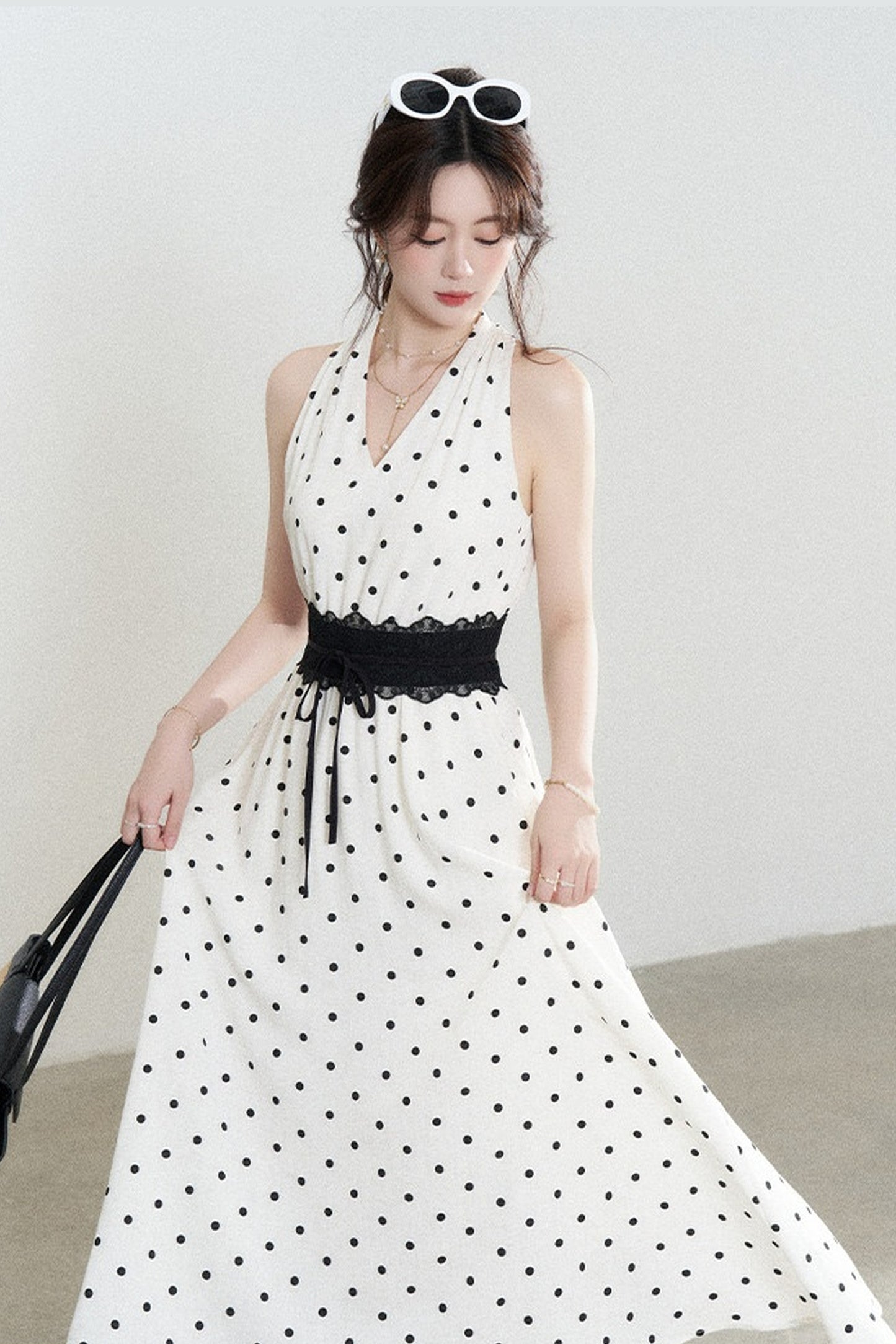 White Polka Dot Halter Dress