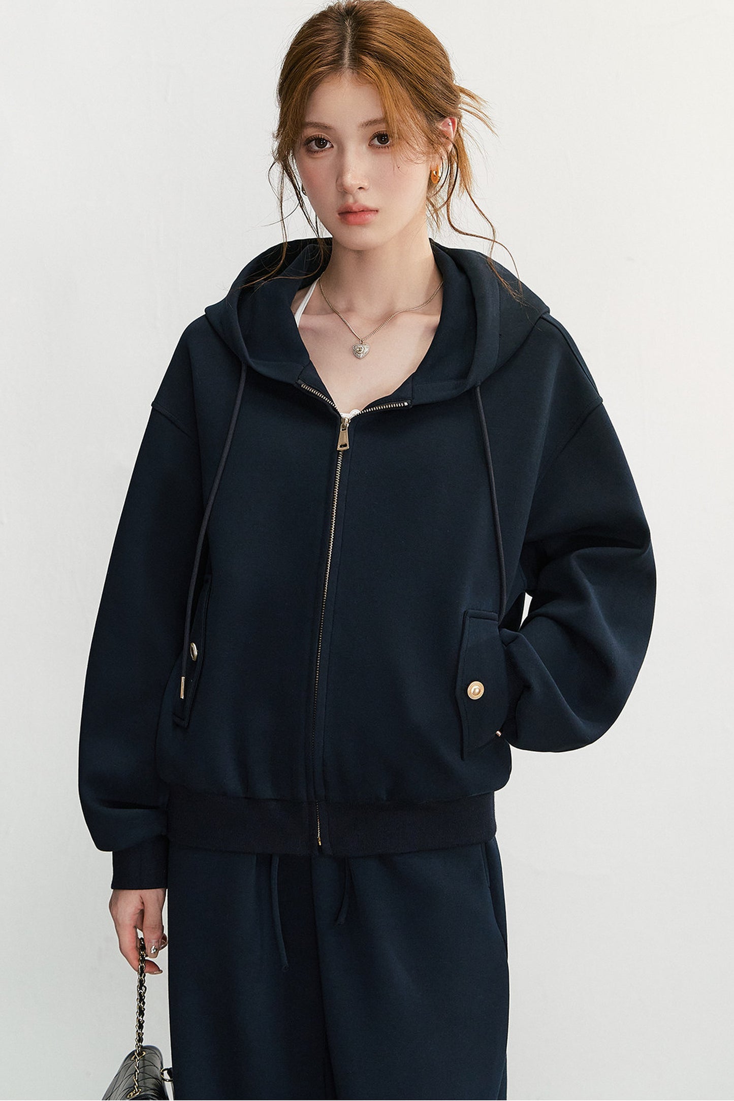 Embroidered Hooded Cardigan Sweatshirt and Wide-Leg Pants Set-Up