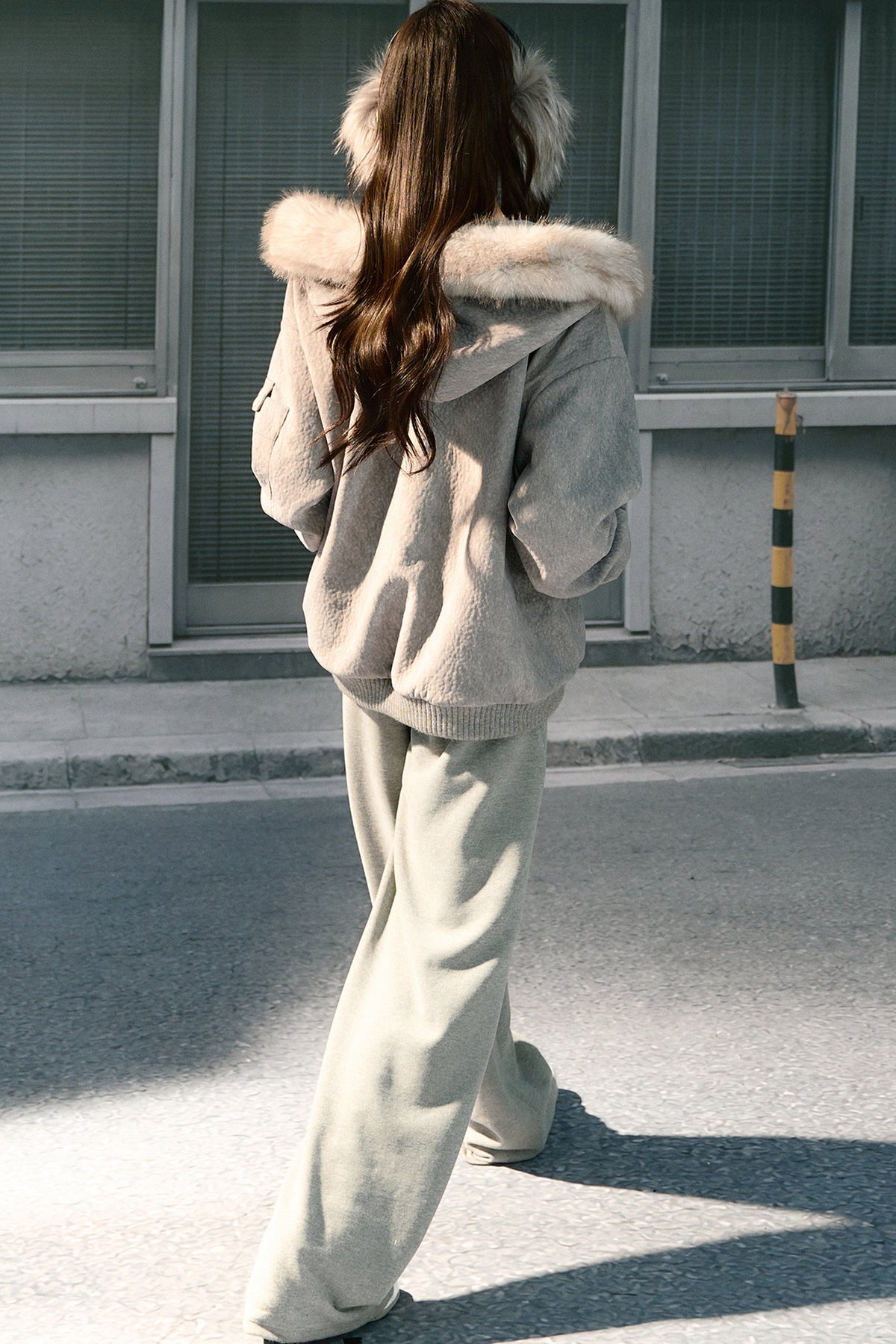 Detachable Fur Collar Quilted Hooded Jacket