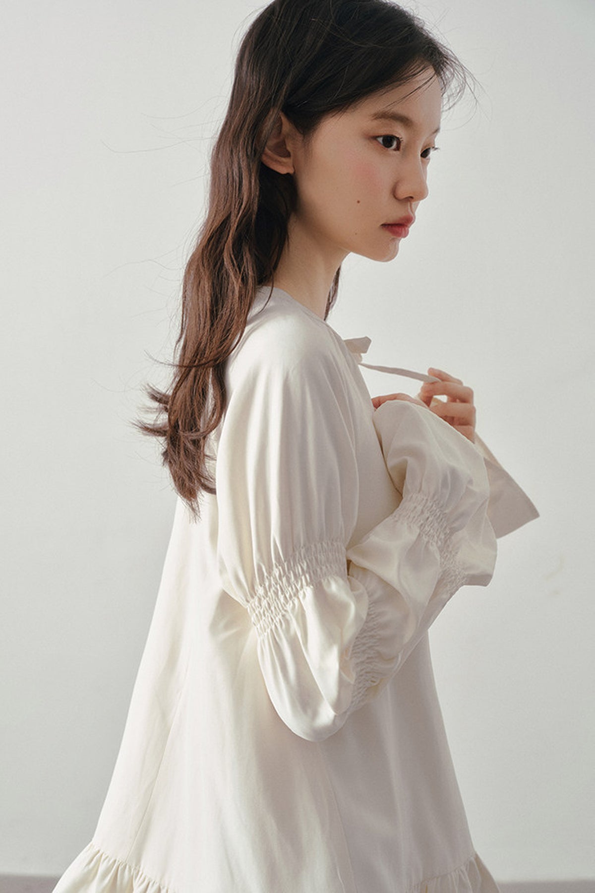 Beige Long Sleeve Shirt Dress