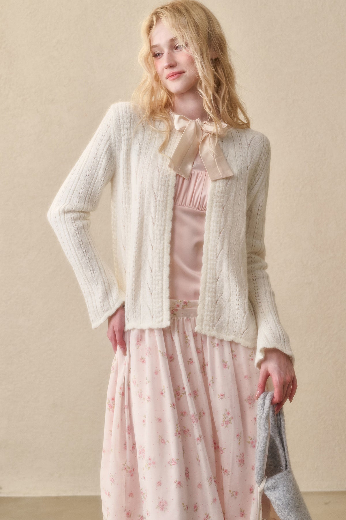 Ribbon Soft Wool Knit Cardigan