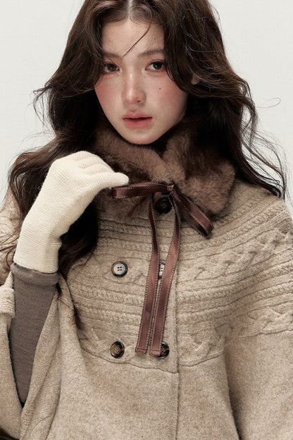 Retro Bow Fur Collar Cardigan
