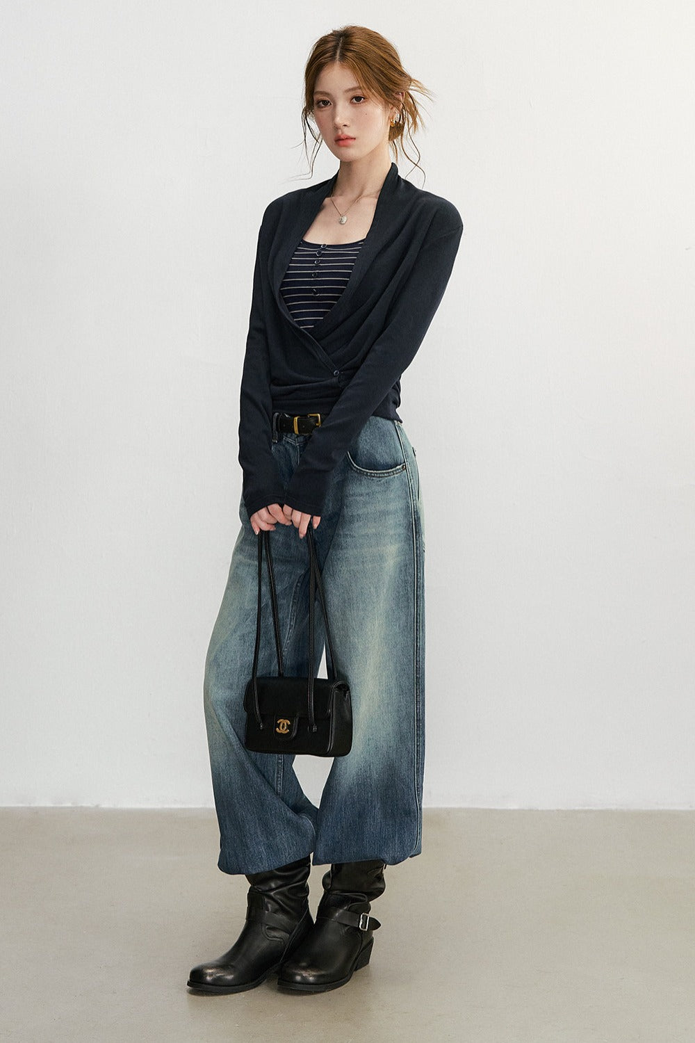 Cross V-Neck Knit Top and Camisole Set