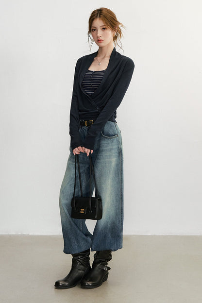 Cross V-Neck Knit Top and Camisole Set