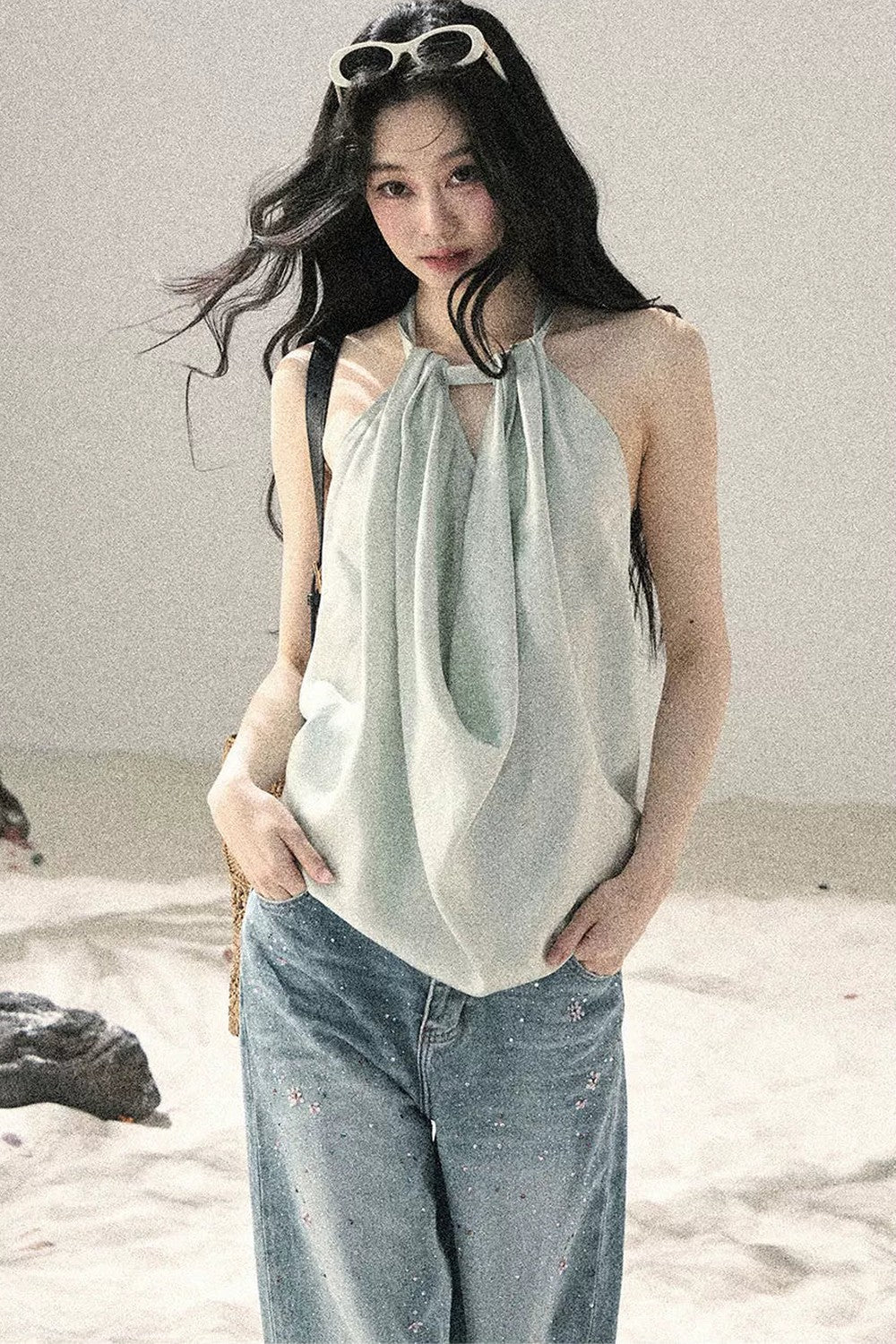 French Silk Backless Halter Top