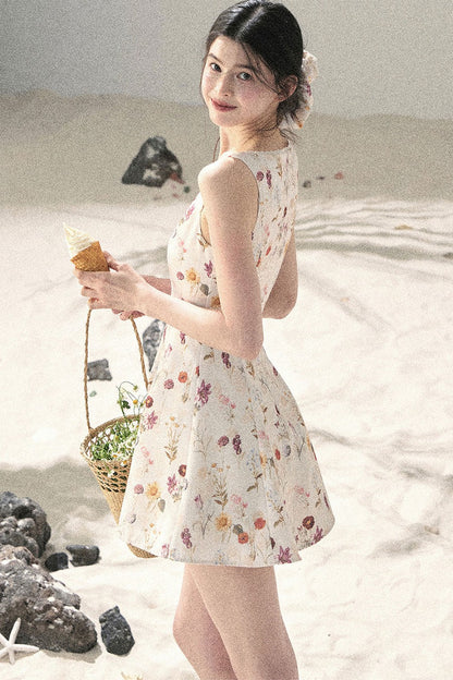 French Puff Lace Floral Dress