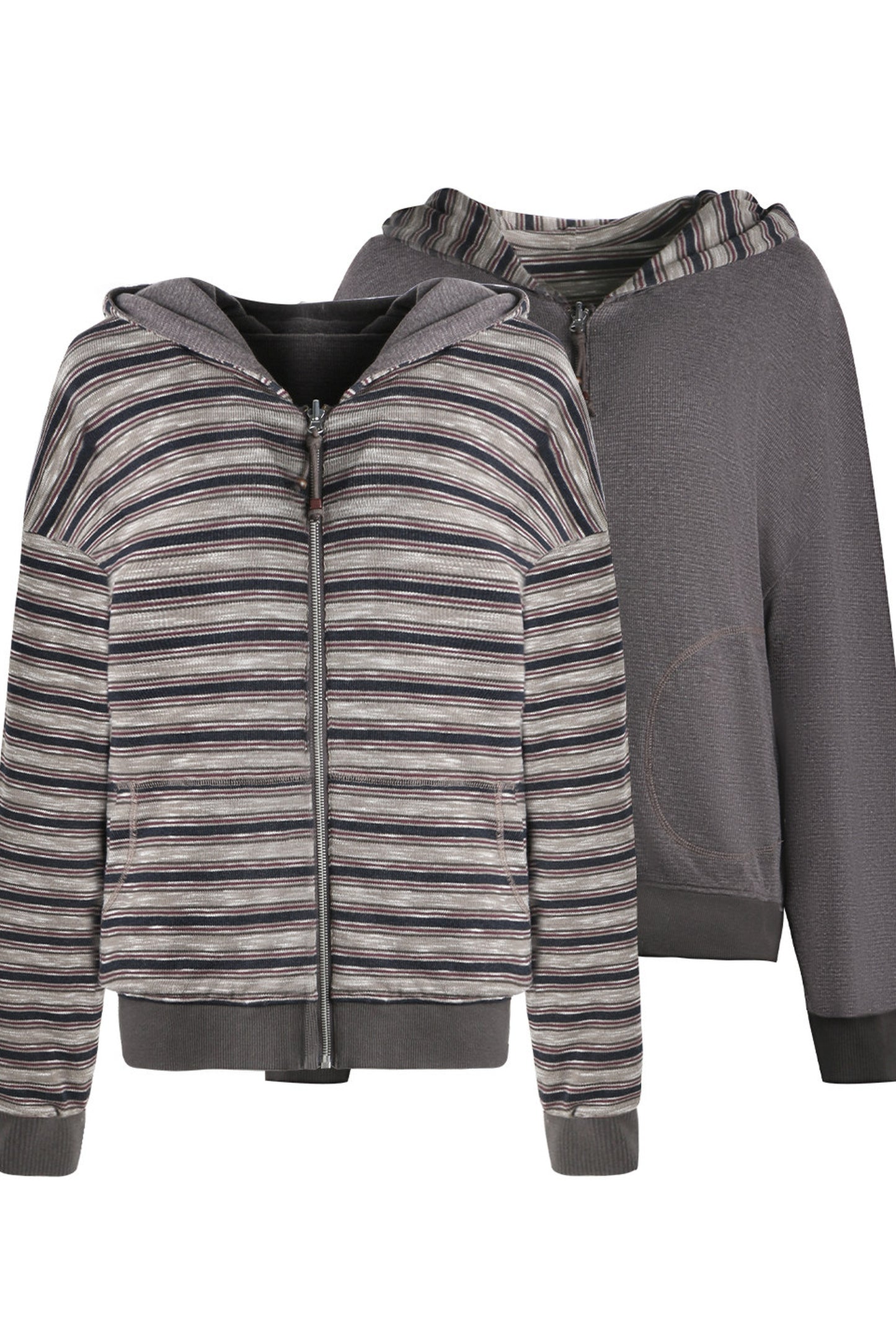 Reversible Striped Hooded Knit Cardigan