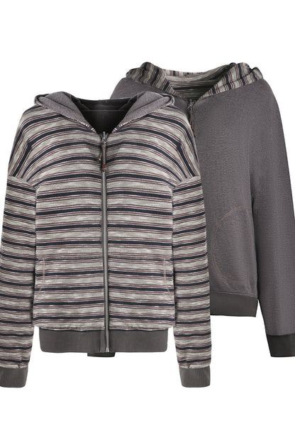 Reversible Striped Hooded Knit Cardigan