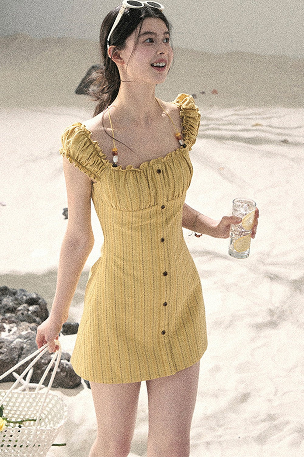 French Halter Striped Dress