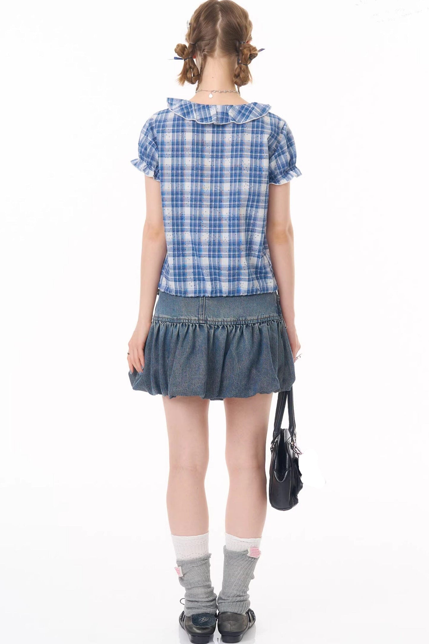 Blue Plaid Patchwork Shirt