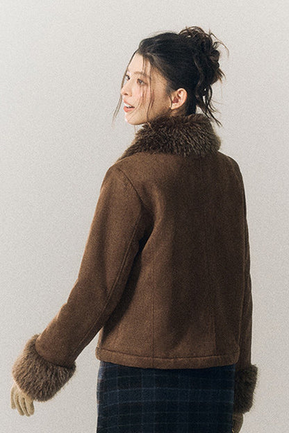 Suede Fur Collar Lace-Up Jacket