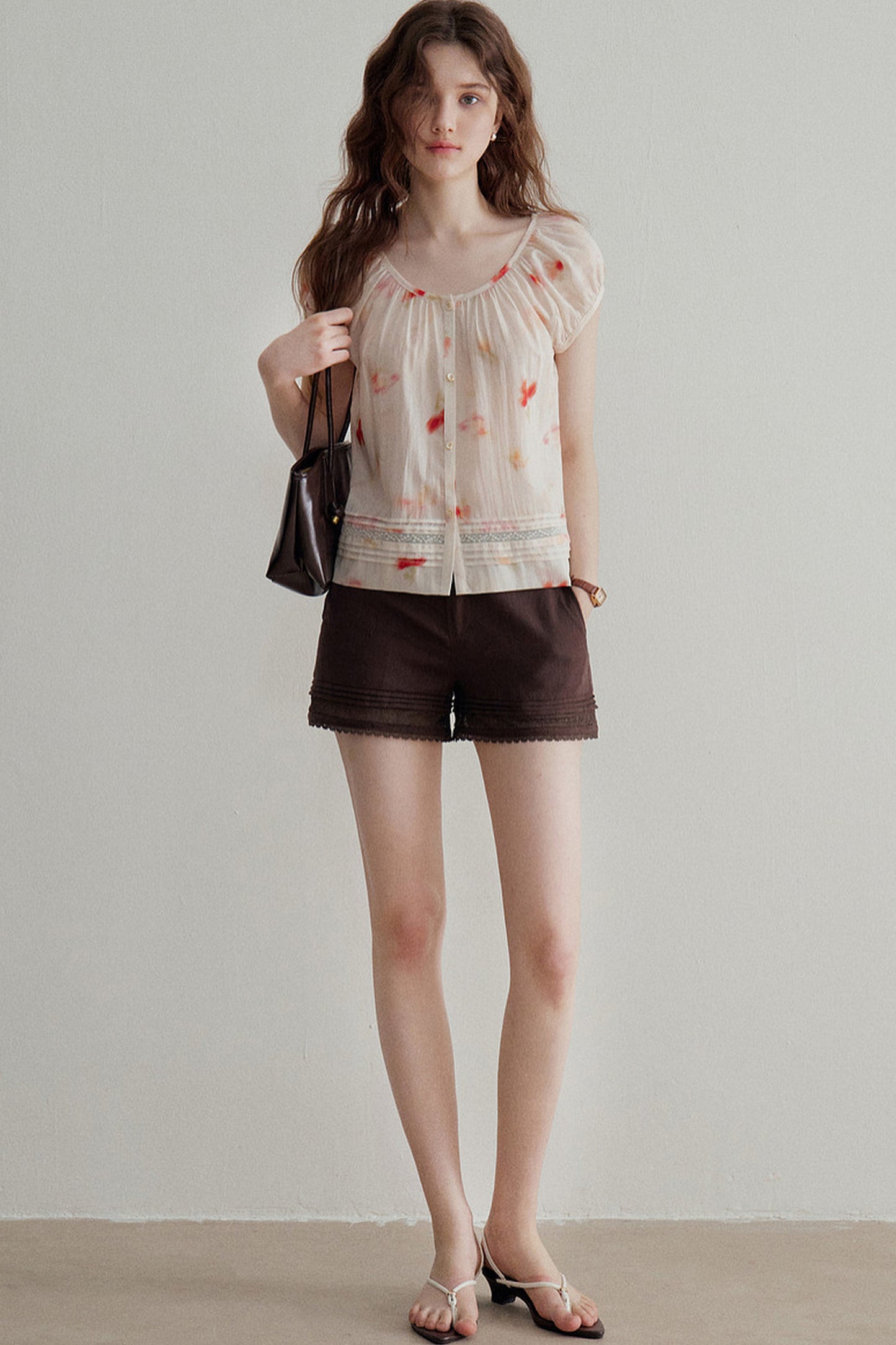 Floral Lyocell Short-Sleeve Blouse