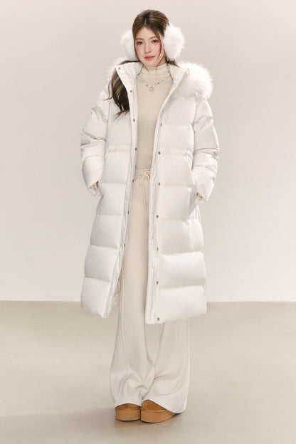White Raccoon Fur Collar Down Jacket