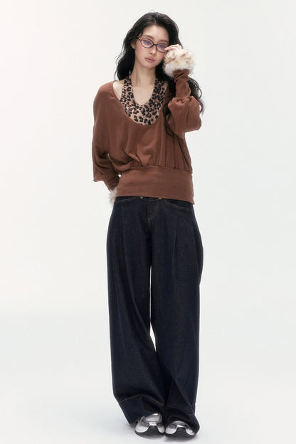Detachable Halter Batwing U-Neck Knit Top Set-Up