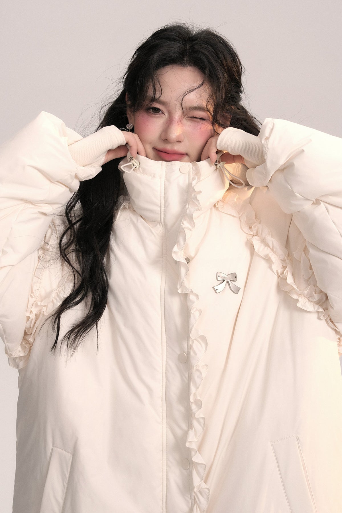 Lace Trim Long Down Jacket