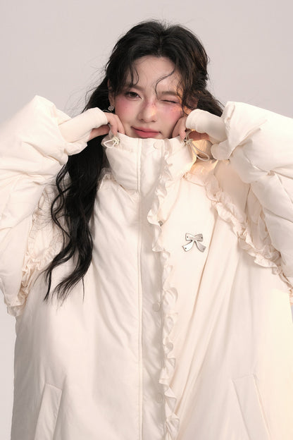 Lace Trim Long Down Jacket