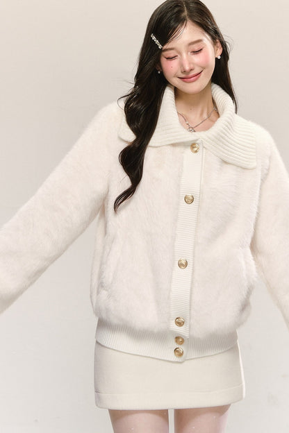 White Faux Fur Jacket and Skirt Set-Up