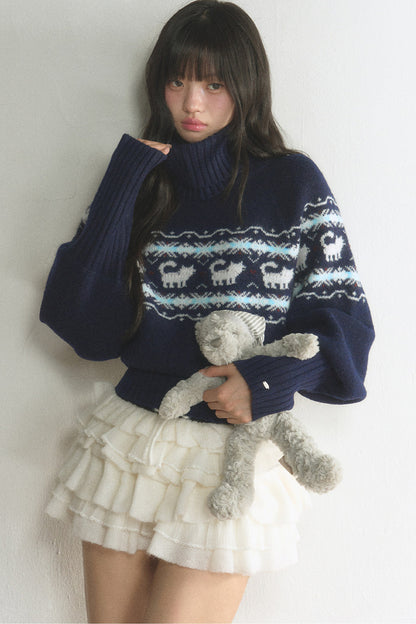 Fair Isle Cat Turtleneck Sweater