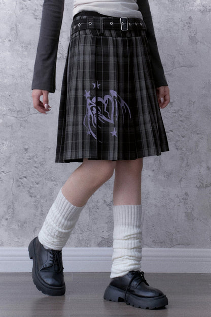 Gray Plaid Pleated Skirt