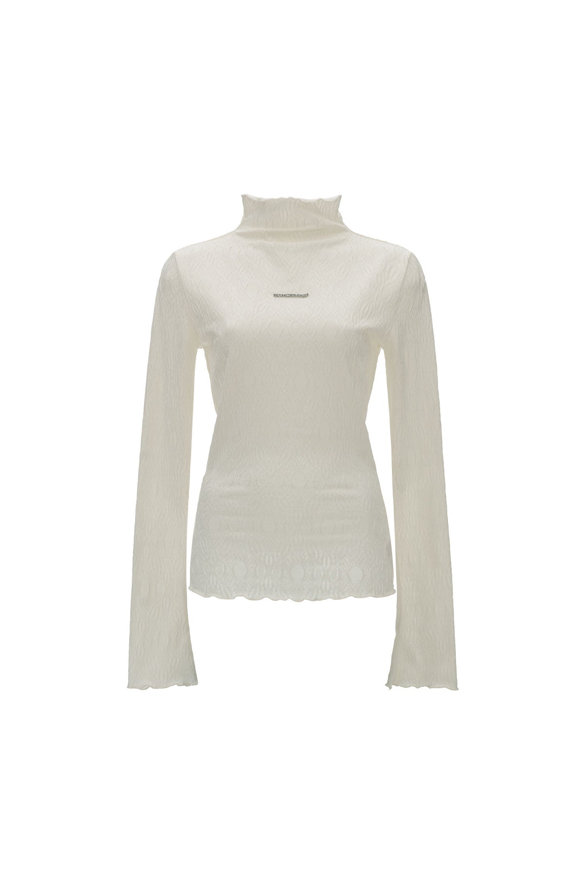 Textured Embossed High-Neck Long-Sleeve T-Shirt