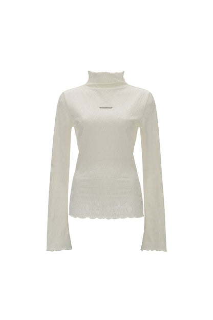 Textured Embossed High-Neck Long-Sleeve T-Shirt
