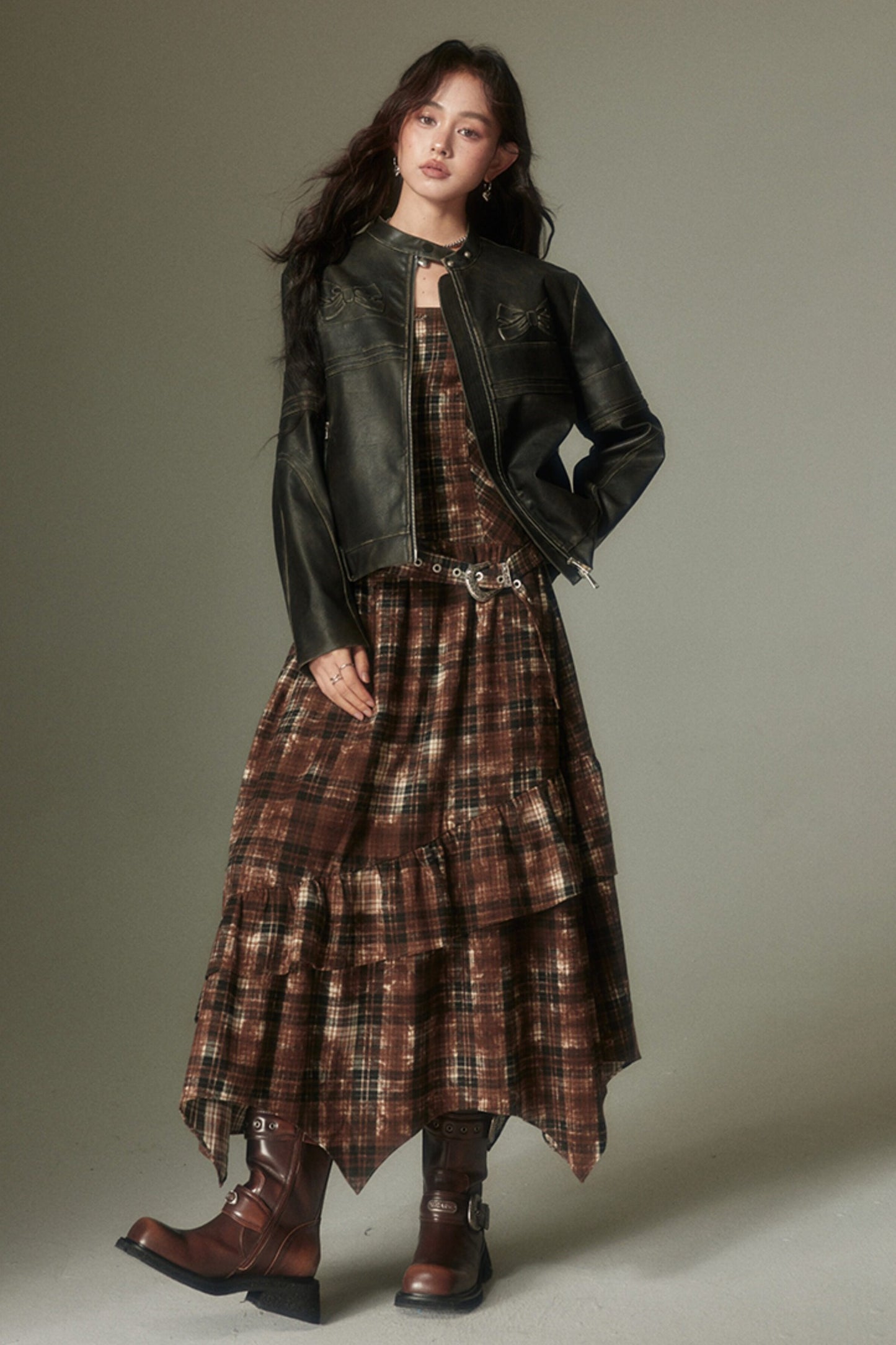 Retro Plaid Adjustable Dress