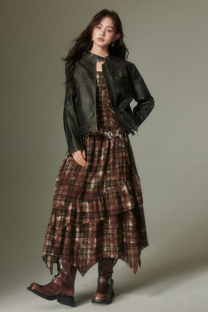 Retro Plaid Adjustable Dress