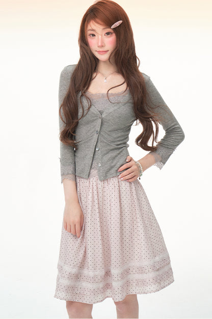 Completo canotta in pizzo Tencel e lana e gonna