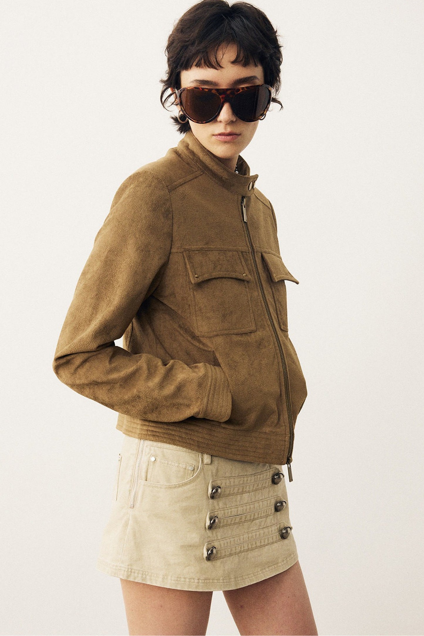 Stereo-Cut Suede Stand Collar Jacket