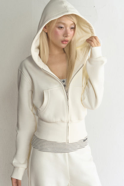 Short Hooded Sweatshirt Jacket and Pants Set-Up