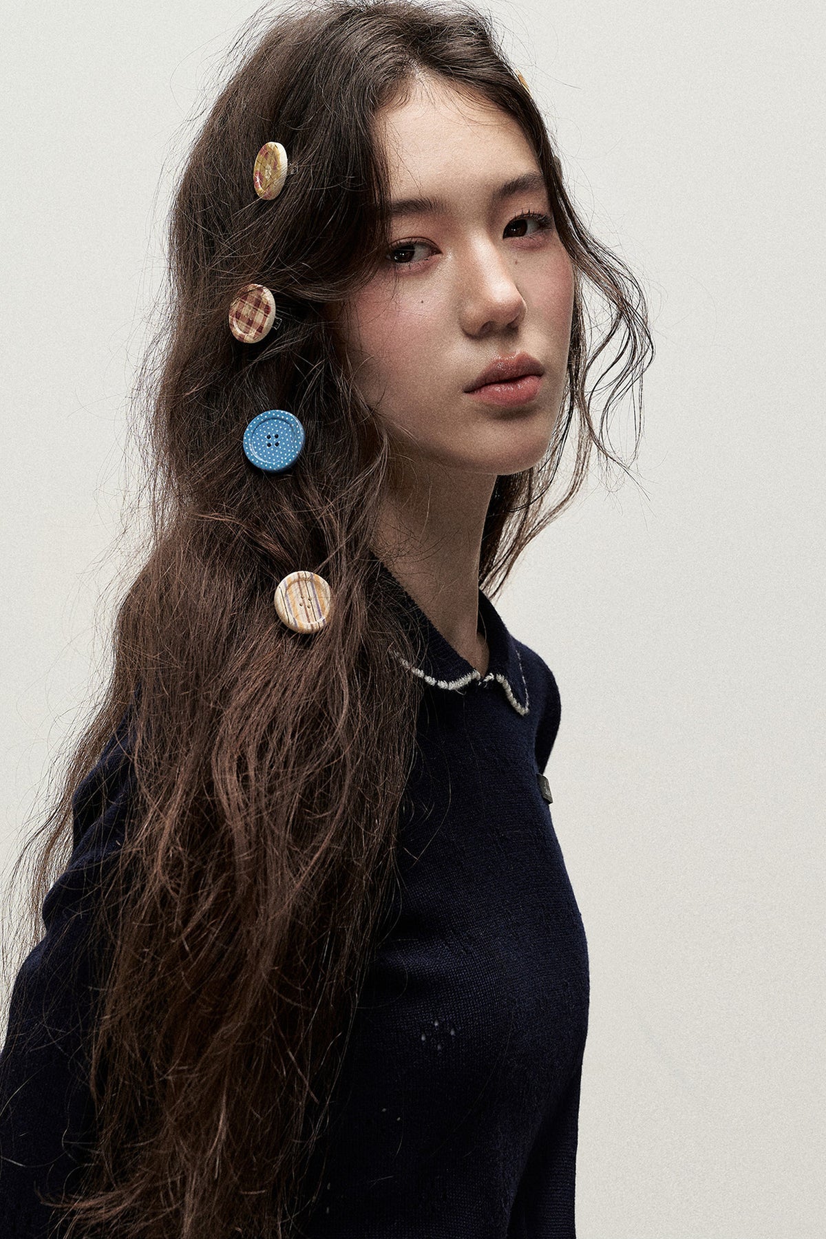 Plaid Polka Dot Button Hair Clip