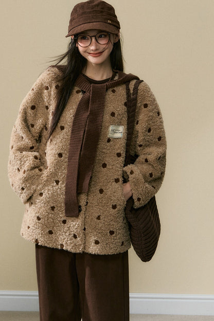 Polka Dot Lamb Wool Coat and Trousers Set-Up