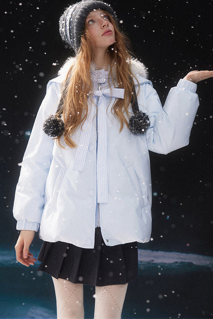 Blue Layered-Look Navy Collar Down Jacket