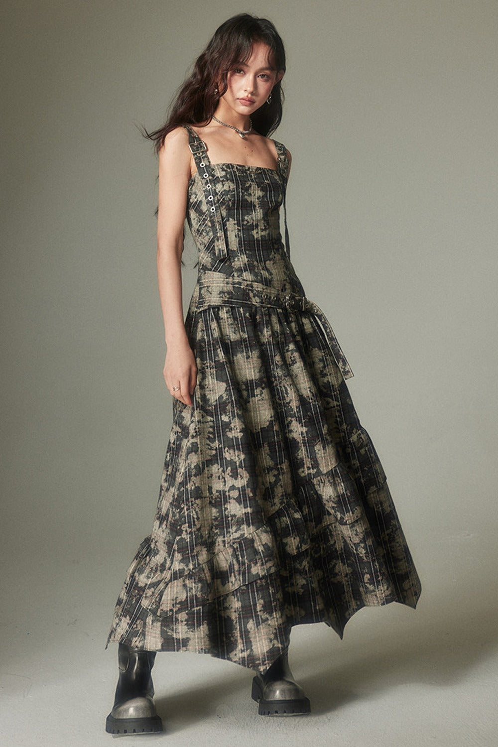 Retro Plaid Adjustable Dress