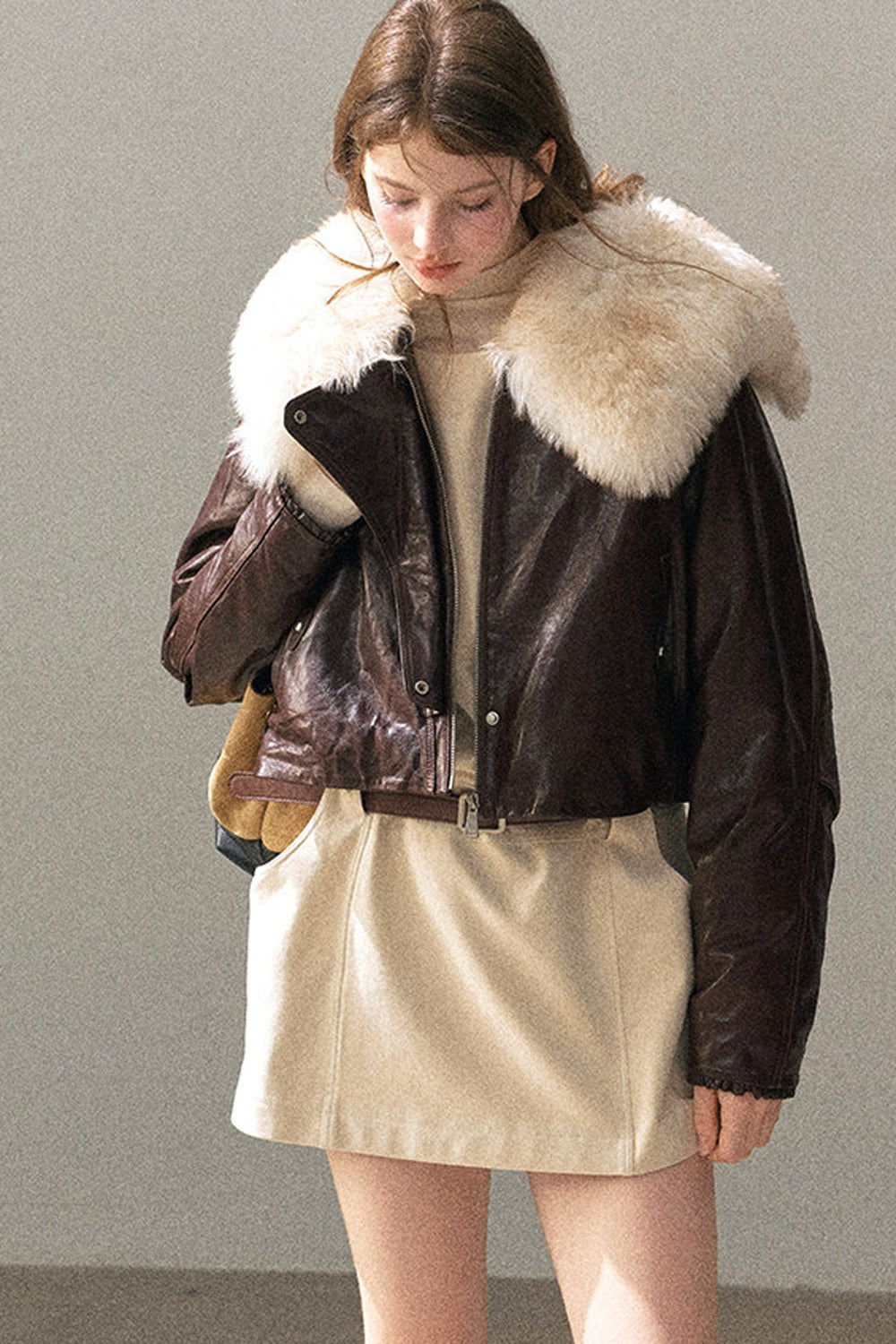 Lamb Fur Collar Sheepskin Jacket