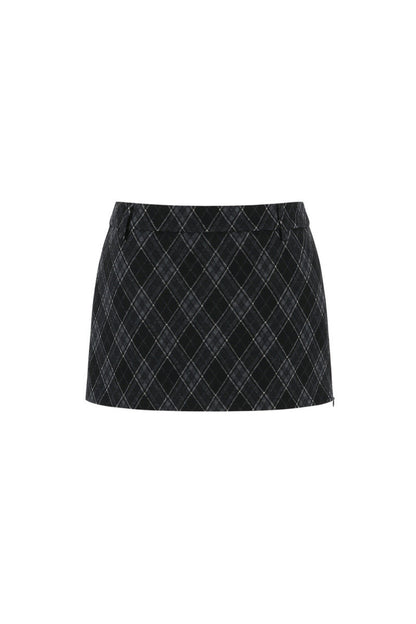 High-Waisted Woolen Plaid Skirt