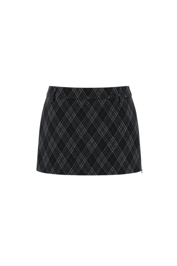 High-Waisted Woolen Plaid Skirt