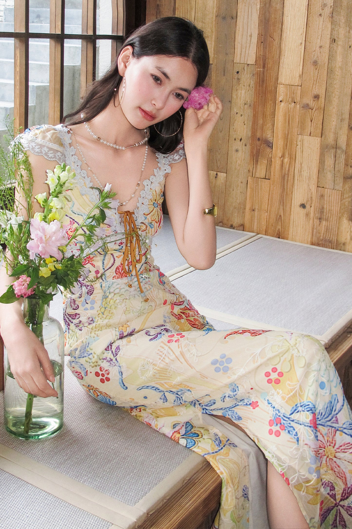 Floral Embroidered Lace Long Dress