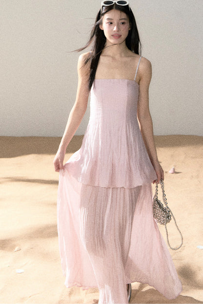 Ramie Pleated A-Line Dress
