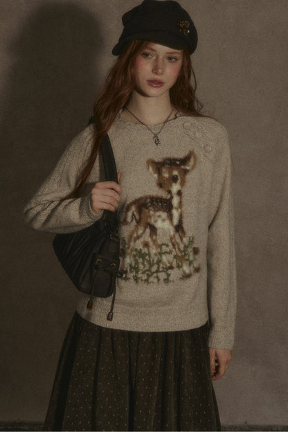 Deer Jacquard Pullover Sweater