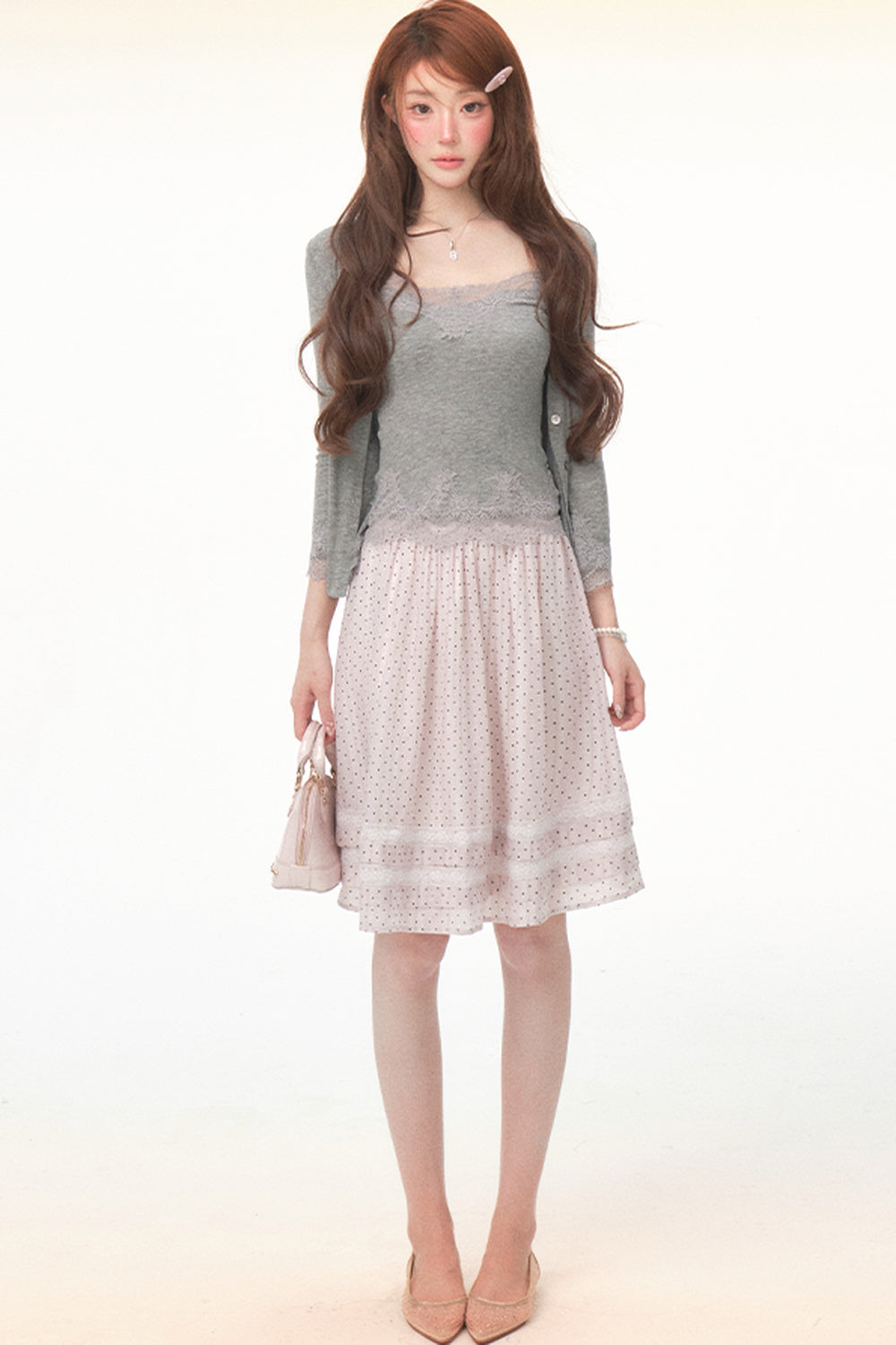 Completo canotta in pizzo Tencel e lana e gonna