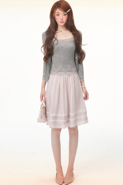 Completo canotta in pizzo Tencel e lana e gonna