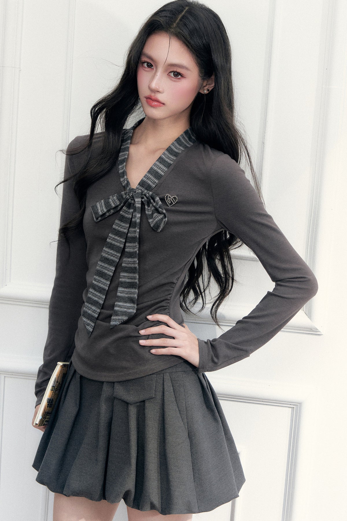Bow Tie Knit Top and Skirt Set-Up
