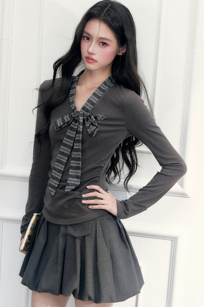 Bow Tie Knit Top and Skirt Set-Up