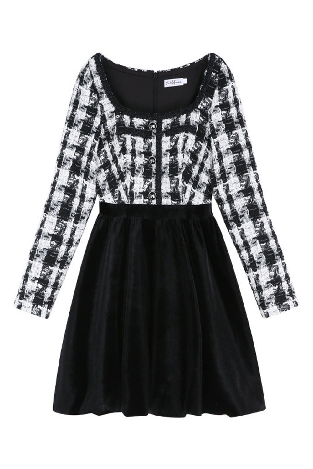 Tweed- und Samtkleid