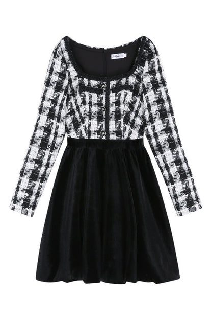 Tweed- und Samtkleid